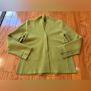 Eileen Fisher Green Button Up Sweater 100% Wool Womens Size Small